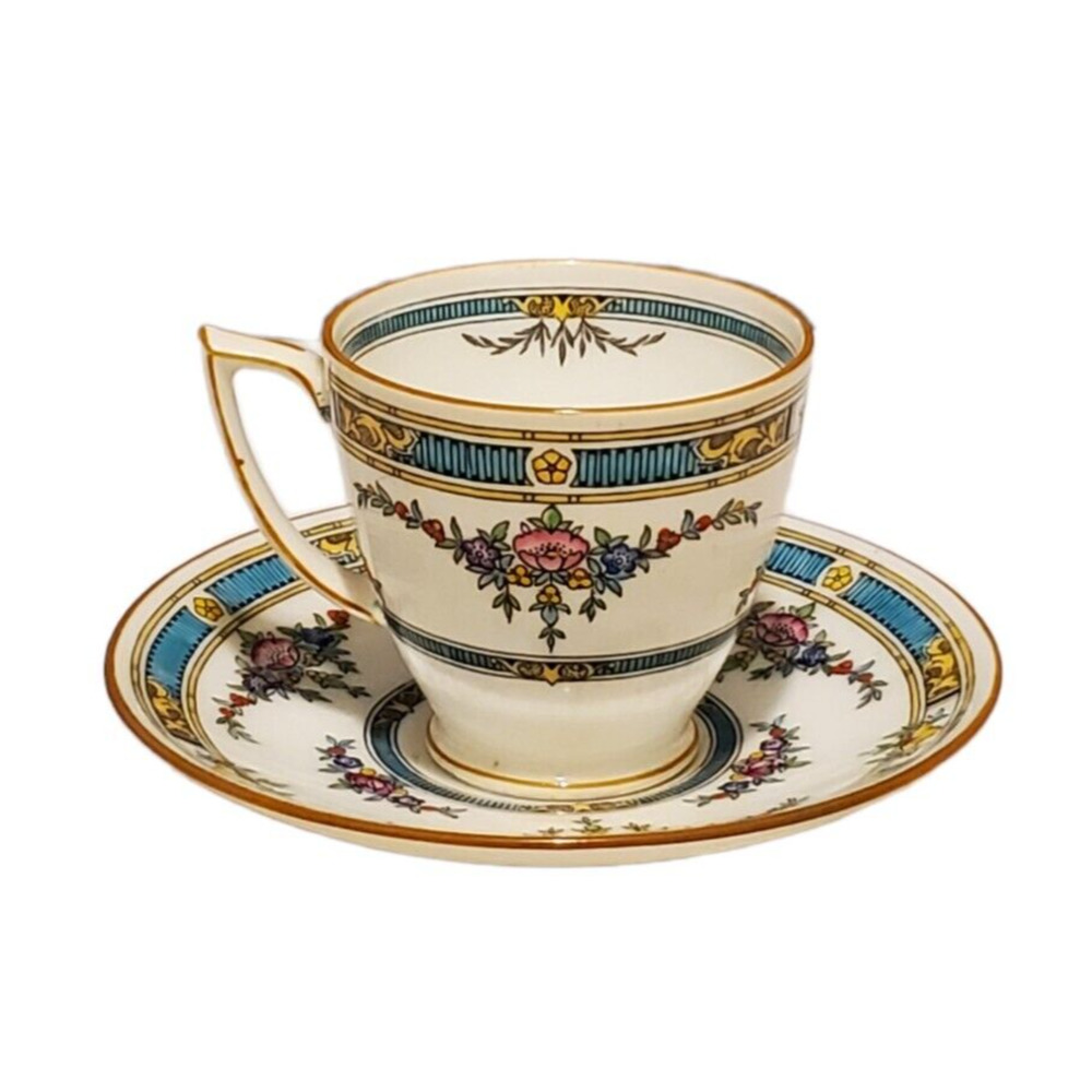 Vintage Mintons Porcelain Demitasse Cup & Saucer Hand Painted Floral Gold Trim